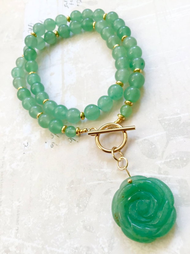 Colier floare Aventurin verde