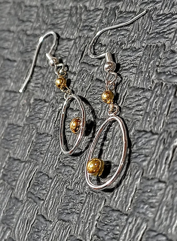 Cercei argint vermeil doua tonuri charm argint placat cu aur minimalisti trendy