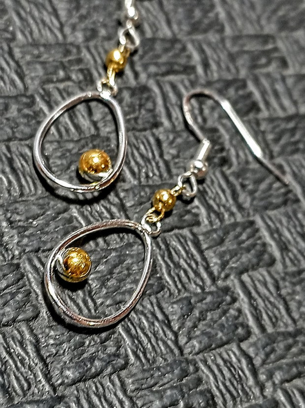 Cercei argint vermeil doua tonuri charm argint placat cu aur minimalisti trendy