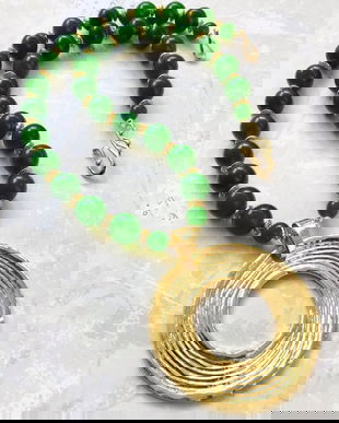 Colier Boho jad verde