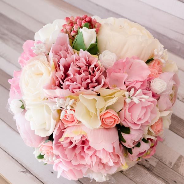 Buchete mireasa cu flori artificiale roz pastel