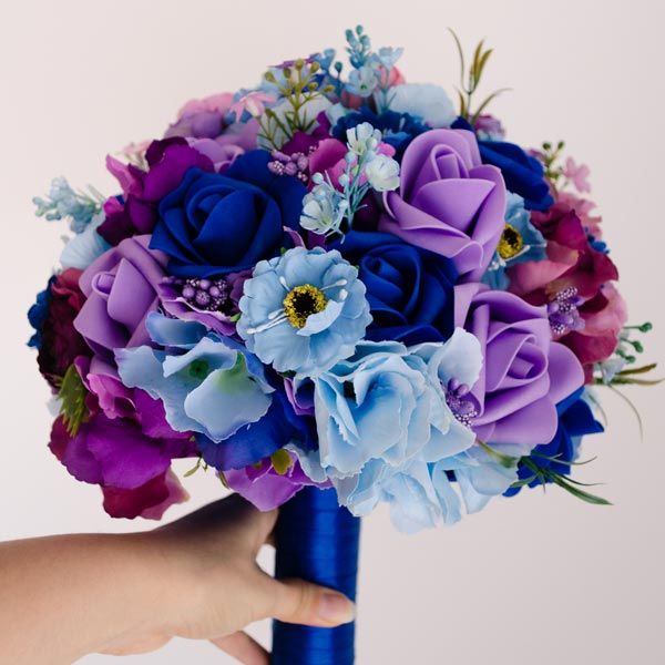Buchet mireasa cu flori salbatice artificiale albastre
