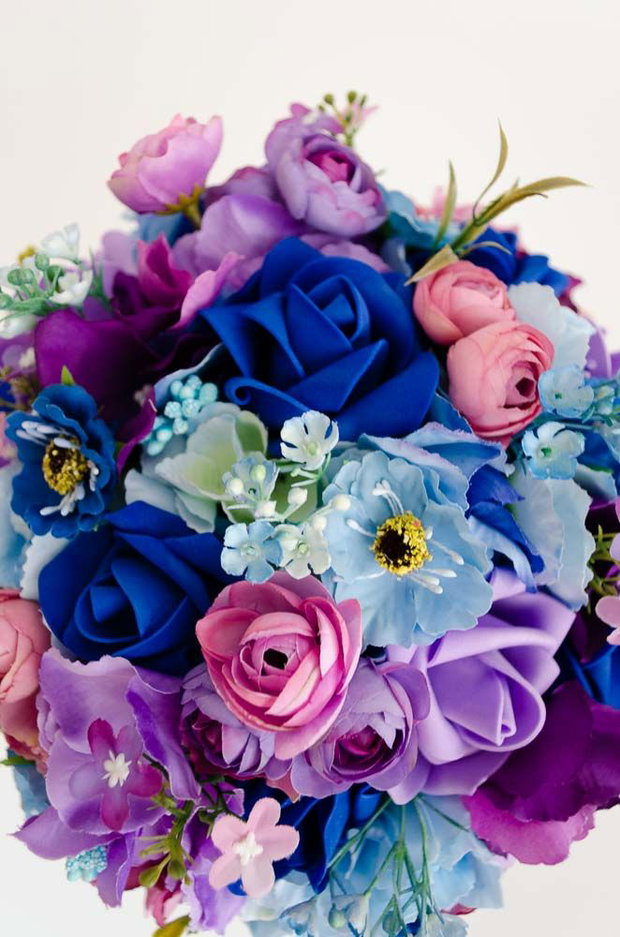 Buchet mireasa cu flori salbatice artificiale albastre