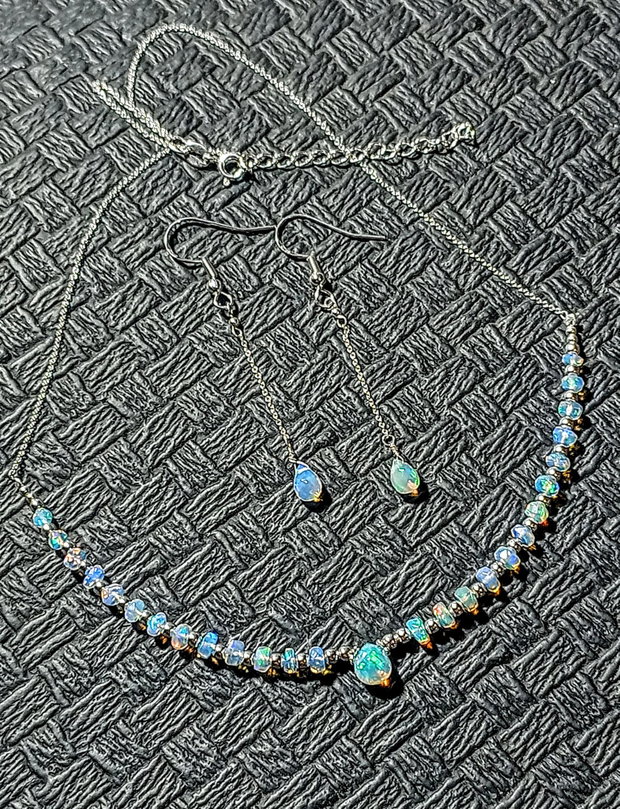 Set argint opal de foc etiopian alb flashy colier cercei lant argint minimalist trendy - Transport gratuit