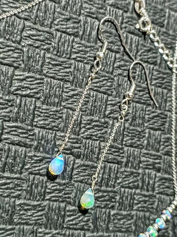 Set argint opal de foc etiopian alb flashy colier cercei lant argint minimalist trendy - Transport gratuit