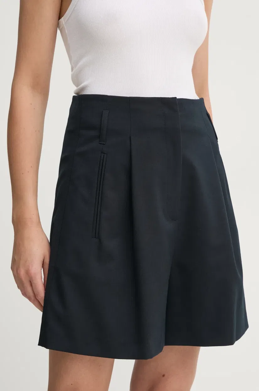 Marc O'Polo pantaloni scurti femei, culoarea albastru marin, neted, high waist, 502006215017