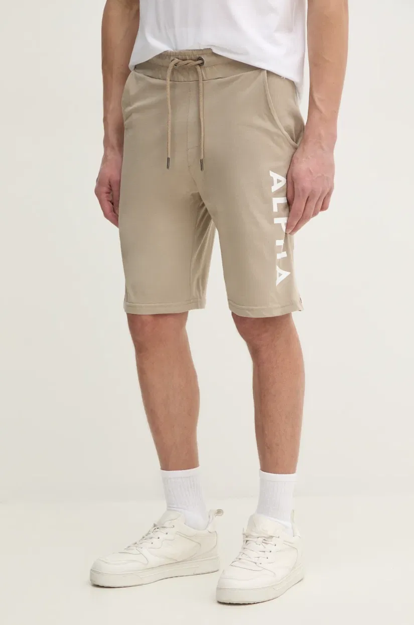 Alpha Industries pantaloni scurti din bumbac Alpha Jersey Short barbati, culoarea bej, 116366