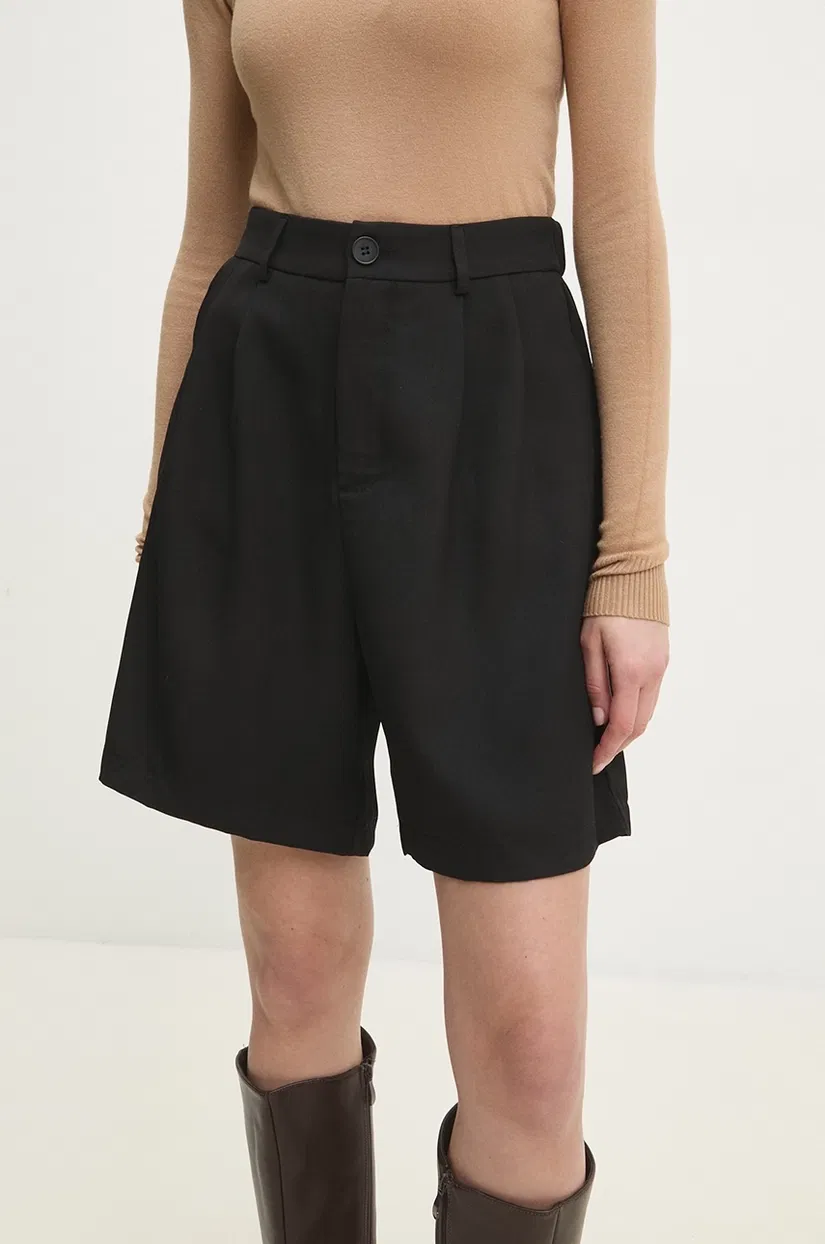 Answear Lab pantaloni scurti femei, culoarea negru, neted, high waist