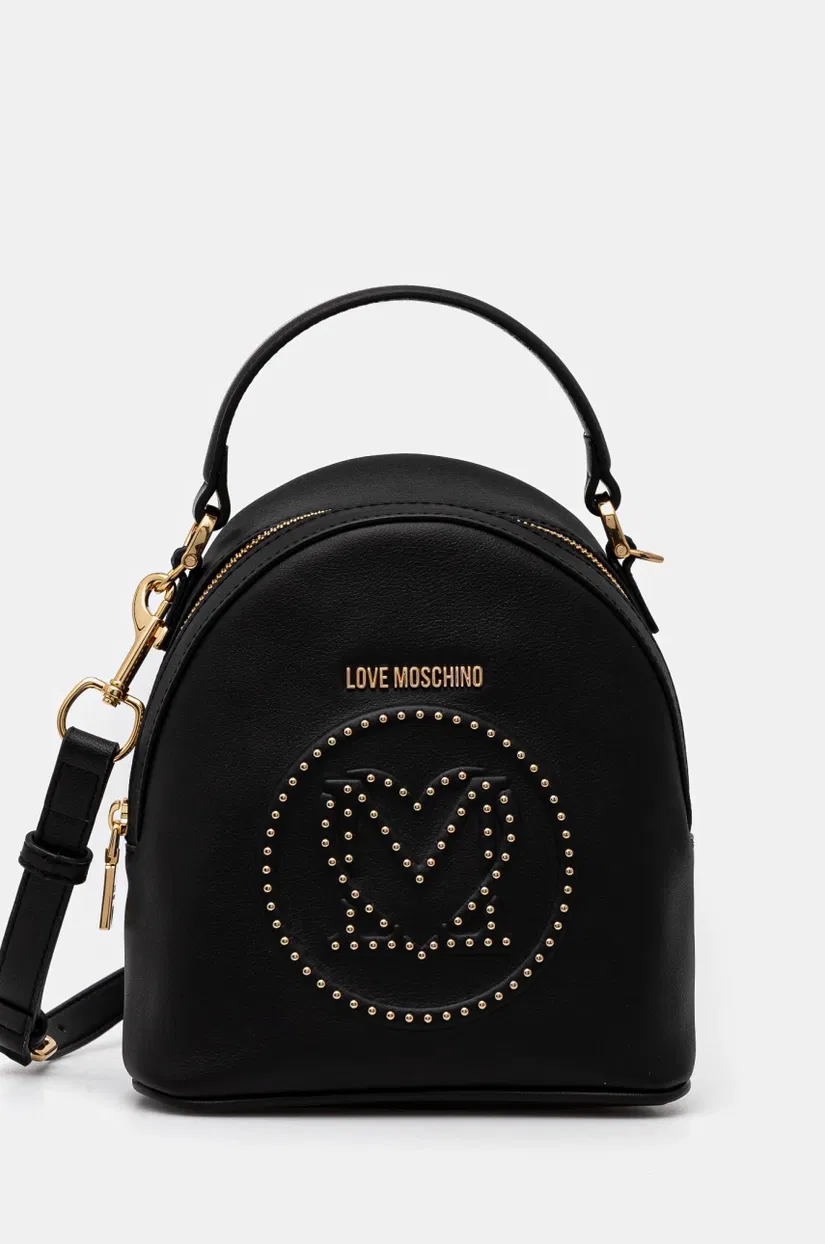 Love Moschino ghiozdan de piele femei, culoarea negru, mic, cu imprimeu, JC4069PP1