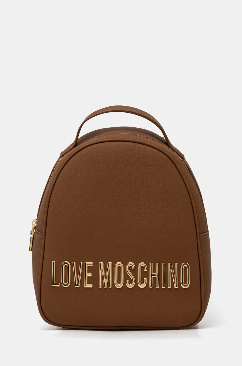 Love Moschino rucsac femei, culoarea maro, mic, cu imprimeu, JC4197PP1