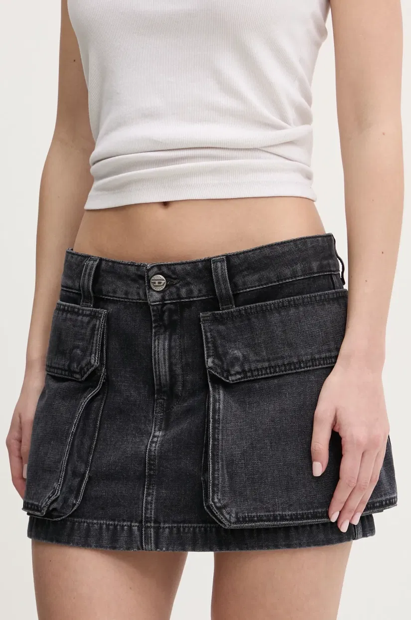 Diesel fusta jeans DE-TON SKIRT culoarea gri, mini, creion, A15784.007Z9