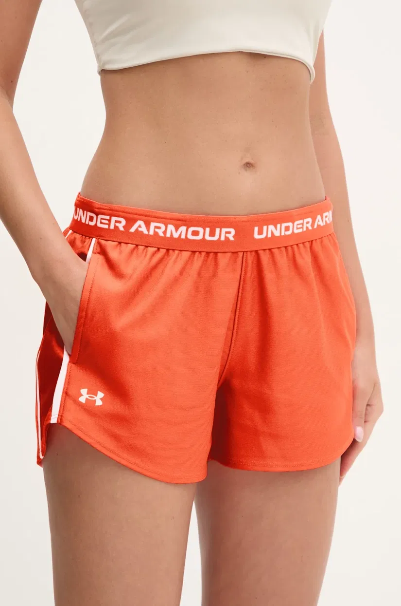 Under Armour pantaloni scurți de antrenament Tech Play culoarea portocaliu, cu imprimeu, medium waist, 1389882