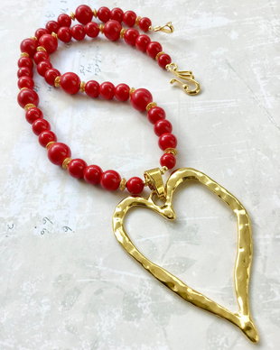 Colier MARTISOR inima Jad rosu