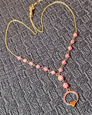 Colier argint opal de foc etiopian roz lant vermeil charm argint inima2 tonuri minimalist boho chic romantic trendy - Transport gratuit