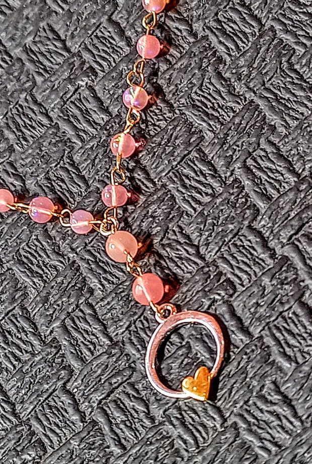 Colier argint opal de foc etiopian roz lant vermeil charm argint inima2 tonuri minimalist boho chic romantic trendy - Transport gratuit