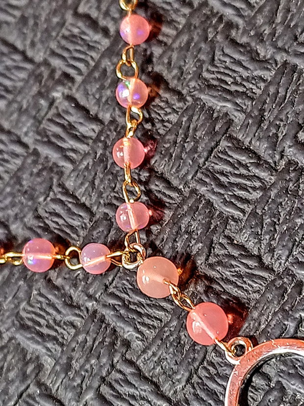 Colier argint opal de foc etiopian roz lant vermeil charm argint inima2 tonuri minimalist boho chic romantic trendy - Transport gratuit