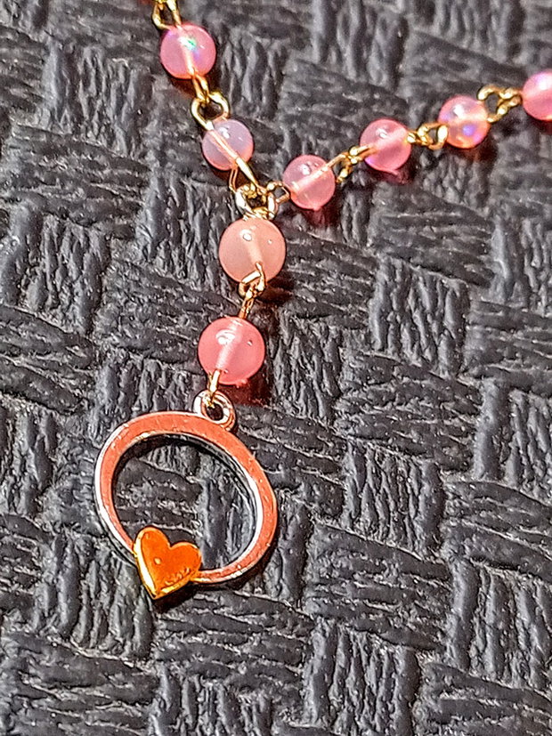 Colier argint opal de foc etiopian roz lant vermeil charm argint inima2 tonuri minimalist boho chic romantic trendy - Transport gratuit