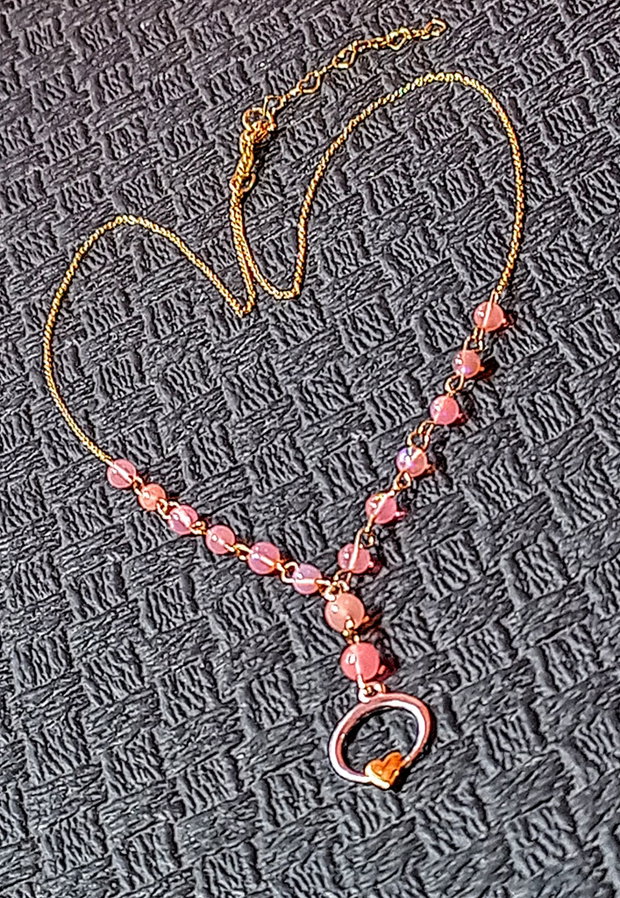 Colier argint opal de foc etiopian roz lant vermeil charm argint inima2 tonuri minimalist boho chic romantic trendy - Transport gratuit
