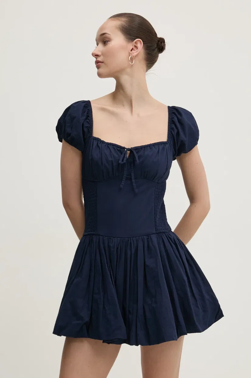 Hollister Co. rochie din bumbac culoarea albastru marin, mini, evazati, KI359-5085