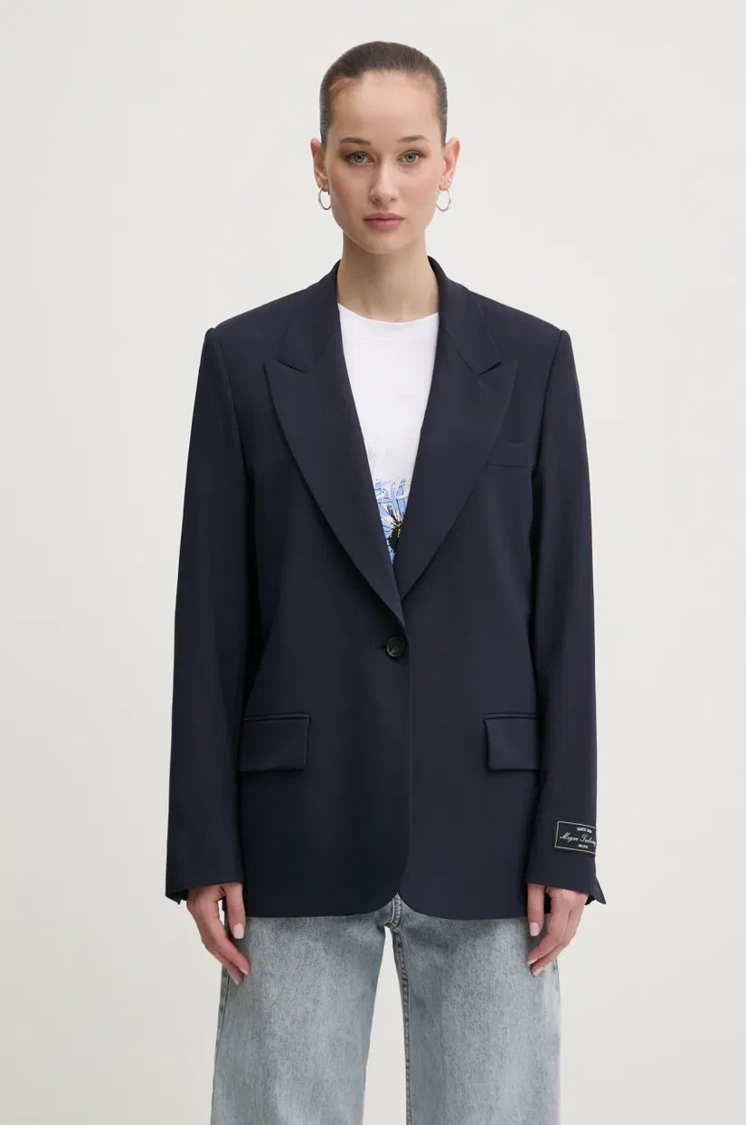 MSGM sacou de lână culoarea bleumarin, un singur rand de nasturi, uni, 3841MDG27.257127