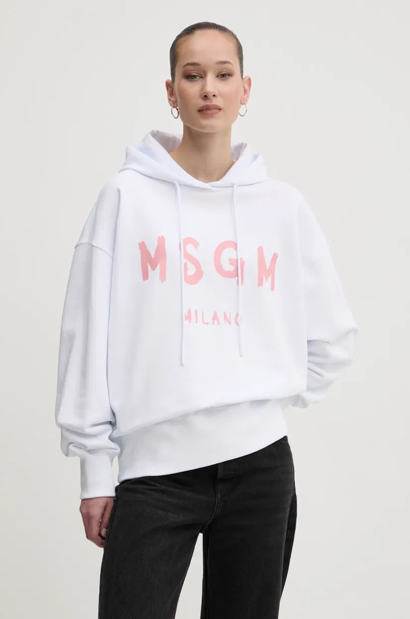 MSGM hanorac de bumbac femei, culoarea alb, cu glugă, cu imprimeu, 3841MDM515.257000