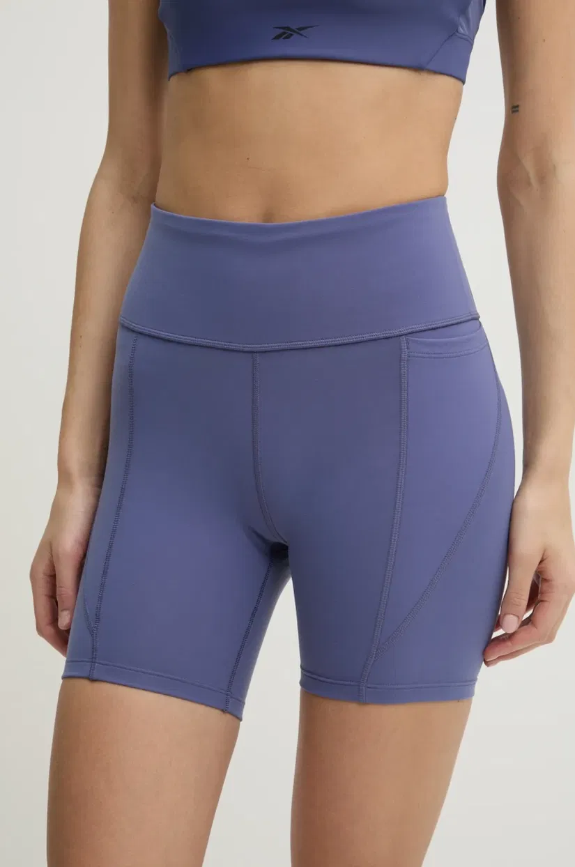 Reebok pantaloni scurți de antrenament LUX Collection culoarea violet, uni, high waist, 100214846