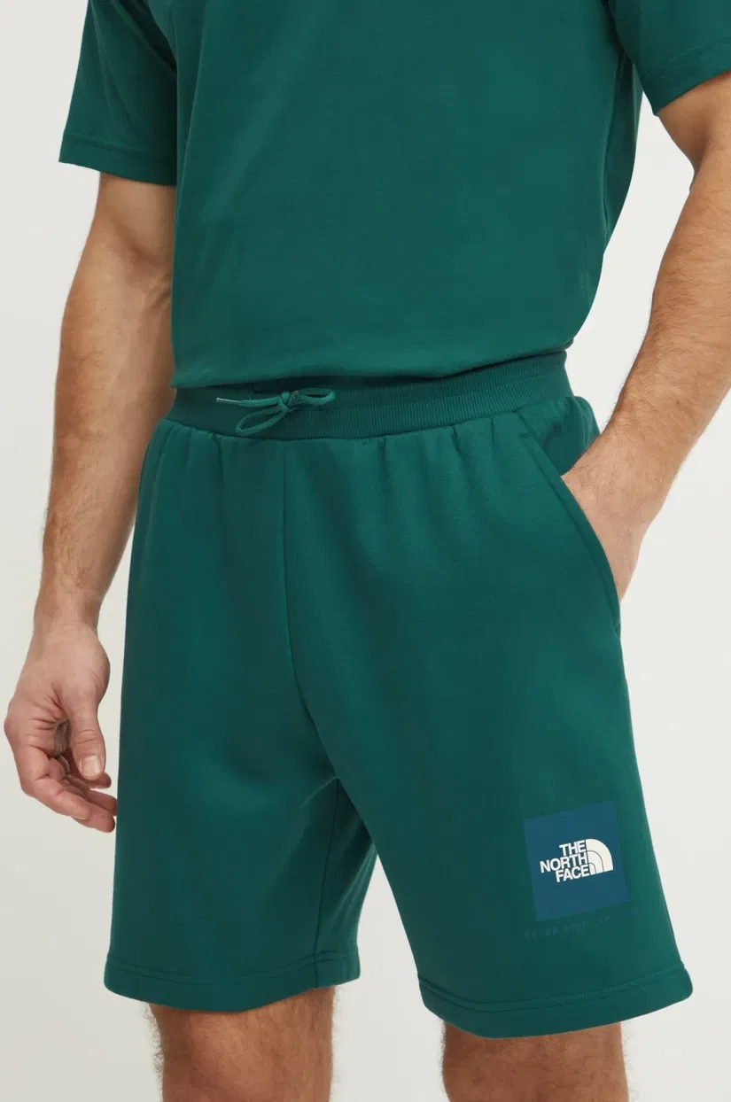 The North Face pantaloni scurți Nuptse Regular bărbați, culoarea verde, NF0A8C1JA1B1