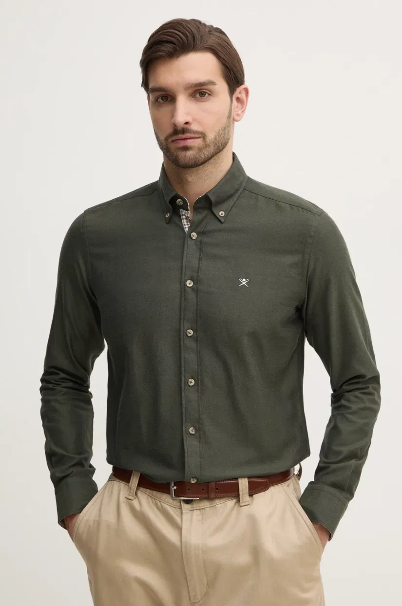 Hackett London cămașă din bumbac bărbați, culoarea verde, cu guler button-down, regular, HM3010065