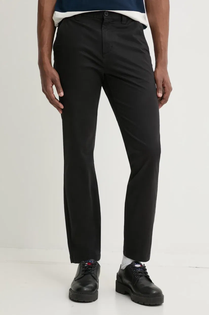 Tommy Jeans pantaloni bărbați, culoarea negru, mulați, DM0DM20282