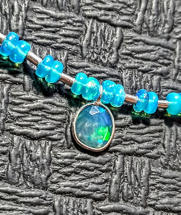 Colier argint opal de foc Paraiba albastru charm argint minimalist boho chic trendy - Transport gratuit