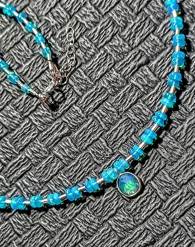 Colier argint opal de foc Paraiba albastru charm argint minimalist boho chic trendy - Transport gratuit