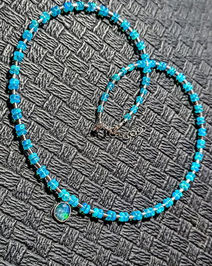 Colier argint opal de foc Paraiba albastru charm argint minimalist boho chic trendy - Transport gratuit