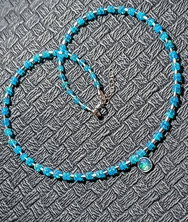 Colier argint opal de foc Paraiba albastru charm argint minimalist boho chic trendy - Transport gratuit