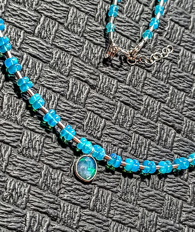 Colier argint opal de foc Paraiba albastru charm argint minimalist boho chic trendy - Transport gratuit