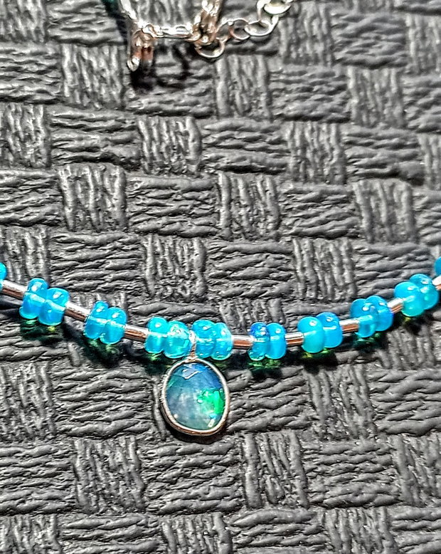 Colier argint opal de foc Paraiba albastru charm argint minimalist boho chic trendy - Transport gratuit