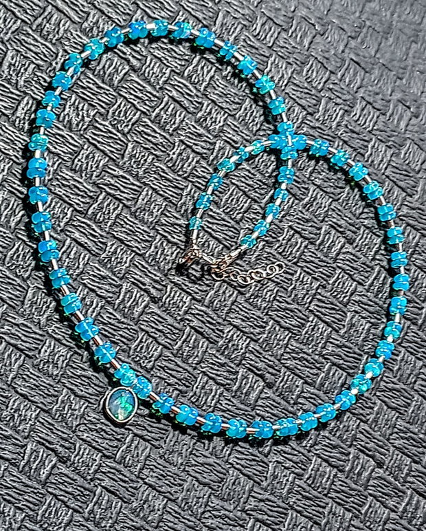 Colier argint opal de foc Paraiba albastru charm argint minimalist boho chic trendy - Transport gratuit