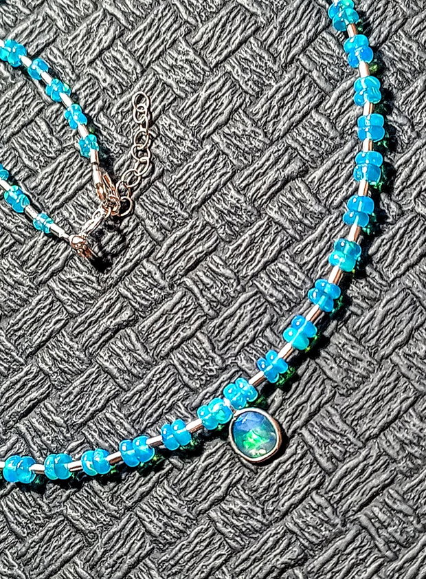 Colier argint opal de foc Paraiba albastru charm argint minimalist boho chic trendy - Transport gratuit