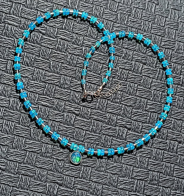 Colier argint opal de foc Paraiba albastru charm argint minimalist boho chic trendy - Transport gratuit