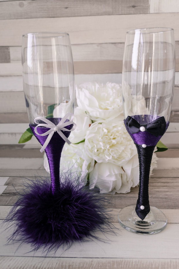 Pahare personalizate miri nasi cu pene violet