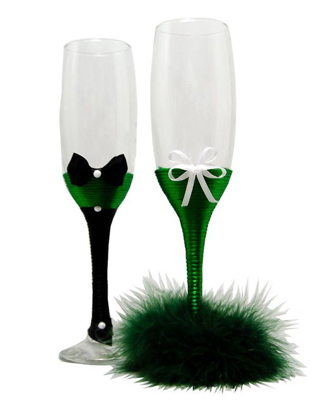 Pahare personalizate miri nasi cu pene verde smarald