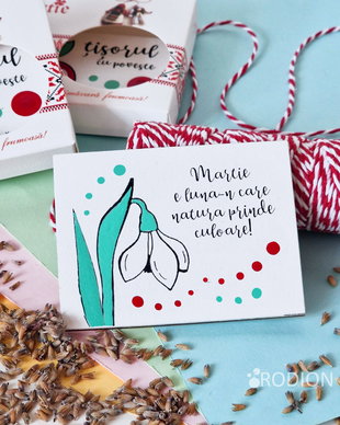 Martisor ghiocel cu magnet pictat manual cu mesaj