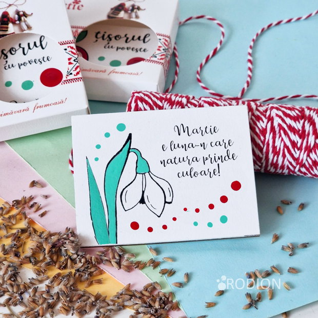 Martisor ghiocel cu magnet pictat manual cu mesaj