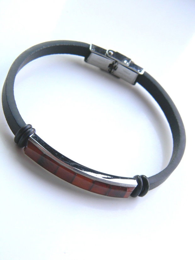 Bratara piele si chihlimbar (F28)