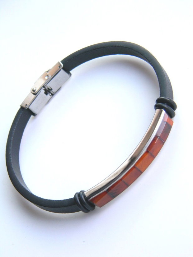Bratara piele si chihlimbar (F28)