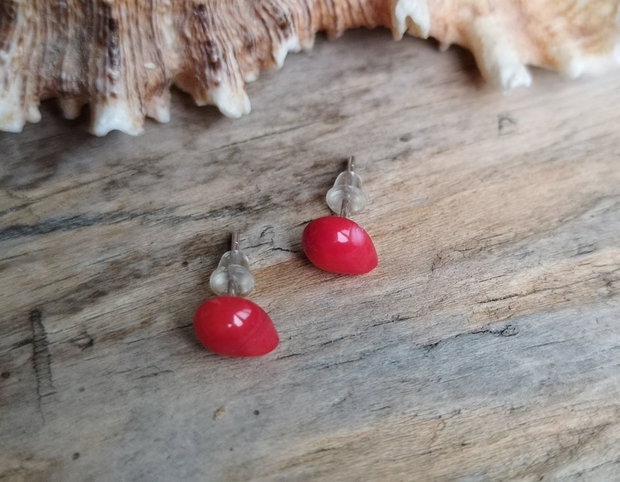 Cercei coral rosu, argint
