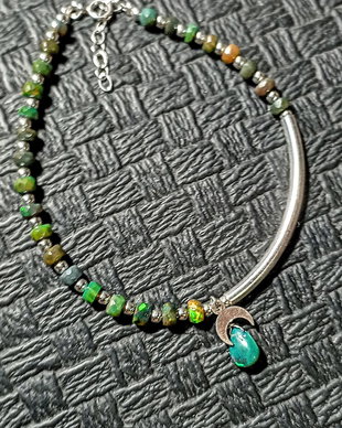 Bratara argint opal de foc etiopian verde charm argint semiluna asimetrica boho chic trendy - Transport gratuit