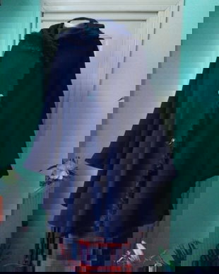 Pelerina stofa neagra borduri blanita naturala