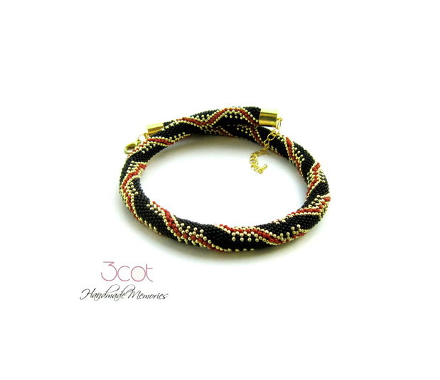 Colier handmade, crosetat cu margele de nisip - Classic Style