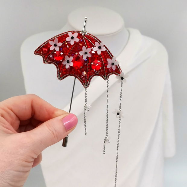 Broșă umbrelă - broșă ac - Crimson Blossom