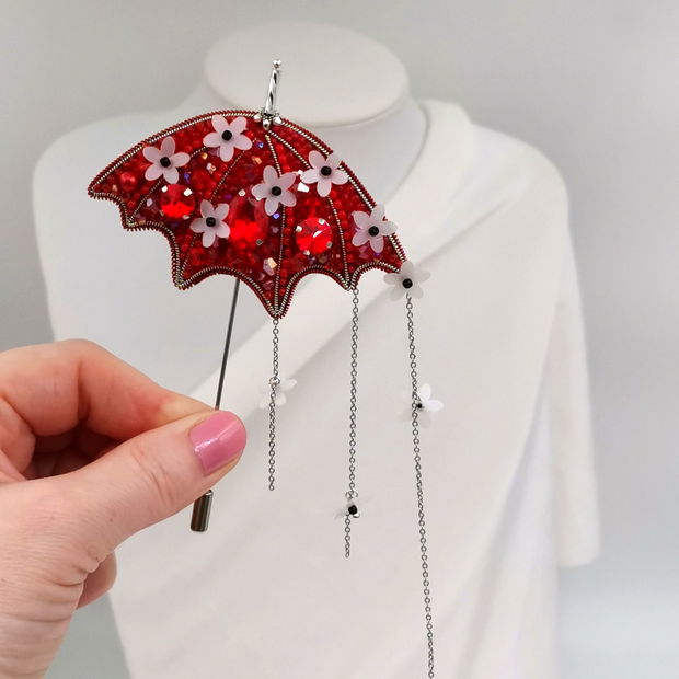Broșă umbrelă - broșă ac - Crimson Blossom
